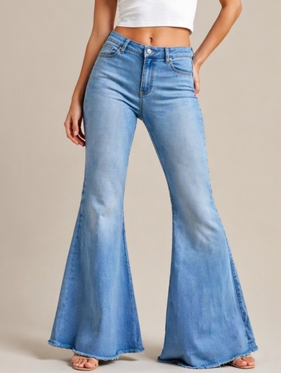 Free People Denim - Free People Just Float On Flare Jeans Light Blue Wash Bell Bottom Size 26 Boho